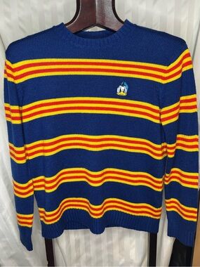 Forever 21 Navy Crewneck Sweater with Red and Yellow Stripes